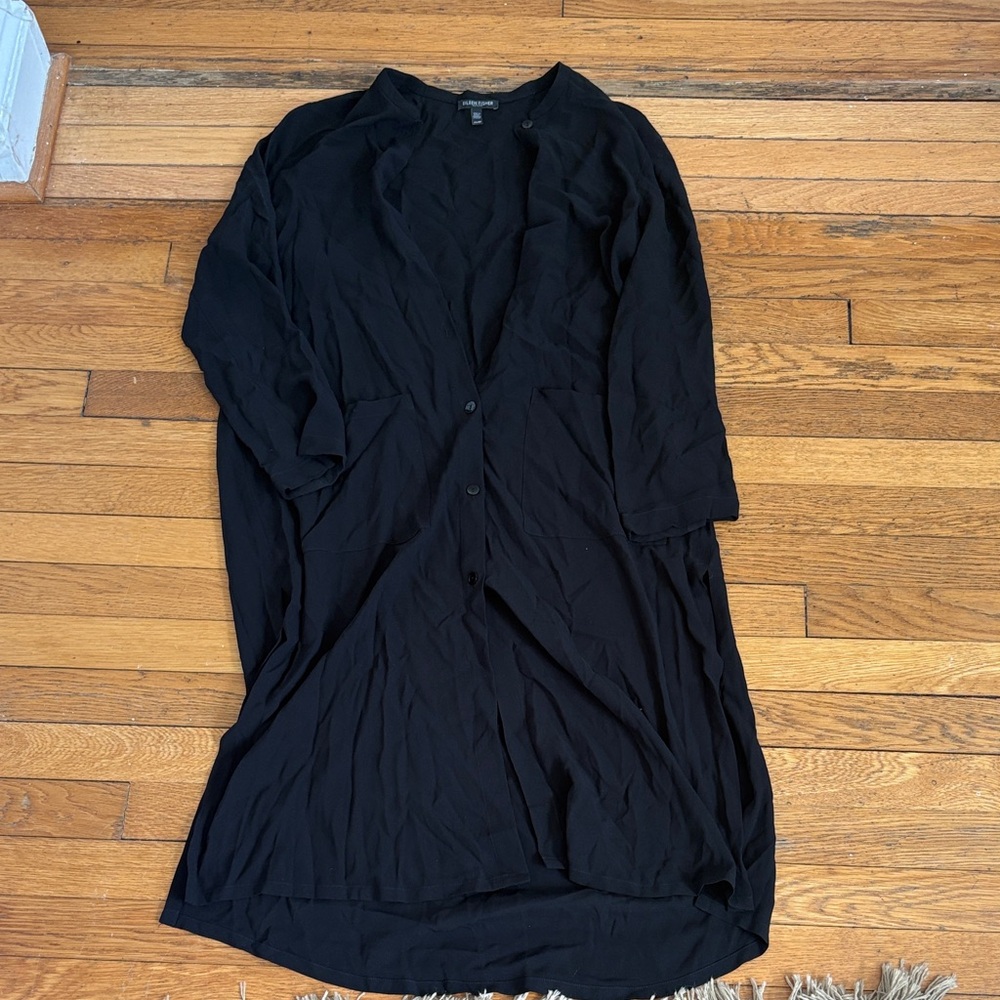 Eileen Fisher Black Petite Long Cardigan